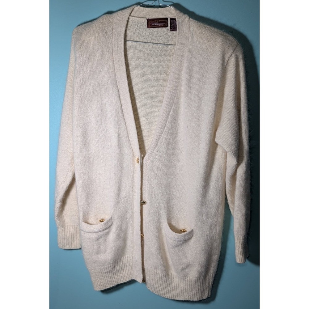 Horthington womens Button Up Sweater Size Small Silk Nylon & Rabbit Hair White
